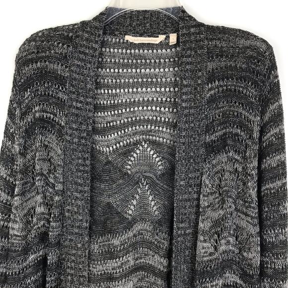 Soft Surroundings Long Line Cardigan Open Front Open Knit Gray Stripe Size Large - Picture 2 of 10